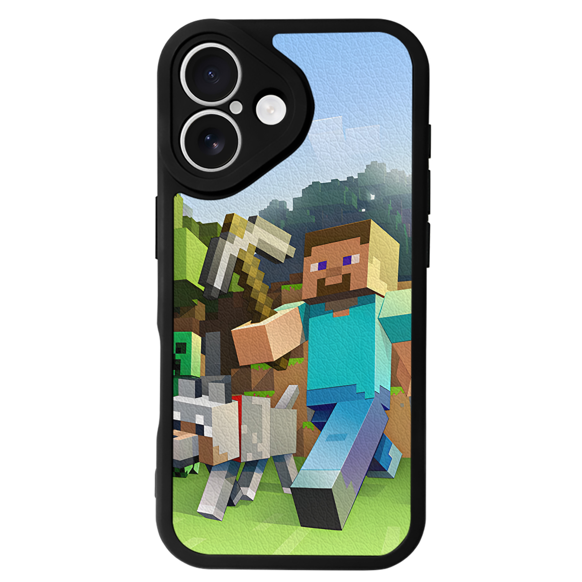 （画像用） マインクラフト ブロックの世界 Minecraft MC Block world 【iPhone 16シリーズ対応】シリコンスマホケース（レザー調） 材質：シリコン